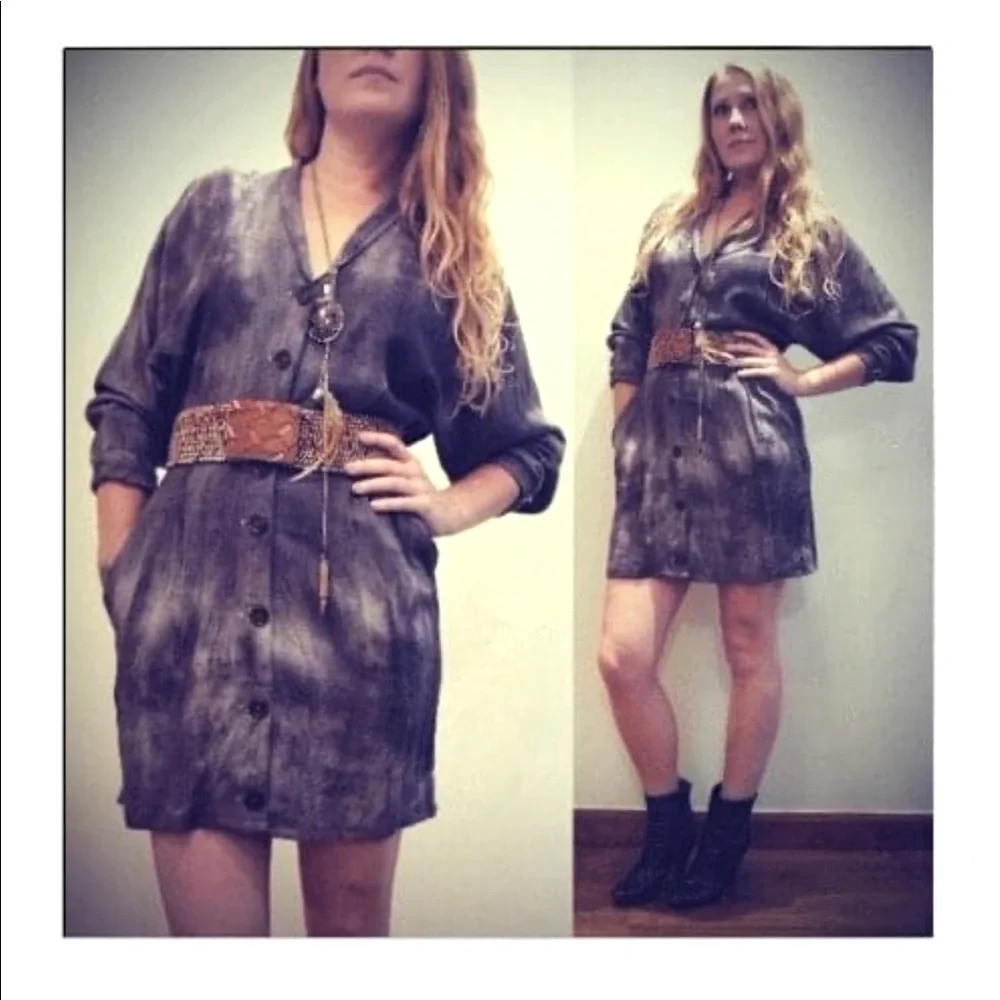 vintage 90s tie dyed linen shirt dress‎ grunge boho